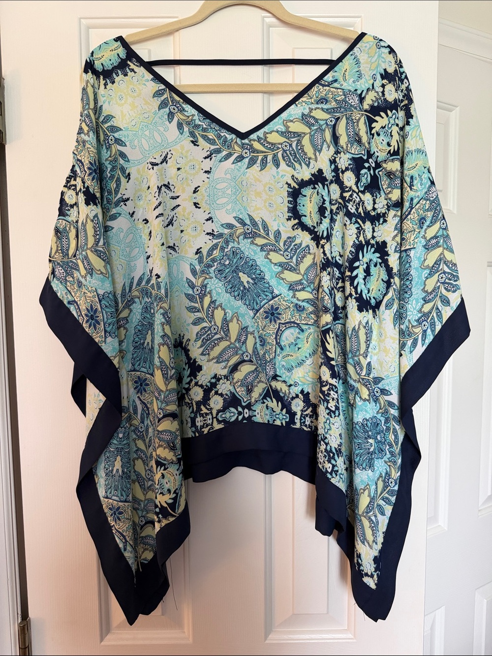 by & by Blue Paisley Print V-Neck Poncho Top